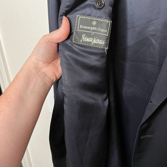 Ermenegildo Zegna Super 100S Navy Wool Mens Blazer 48 - Picture 3 of 12